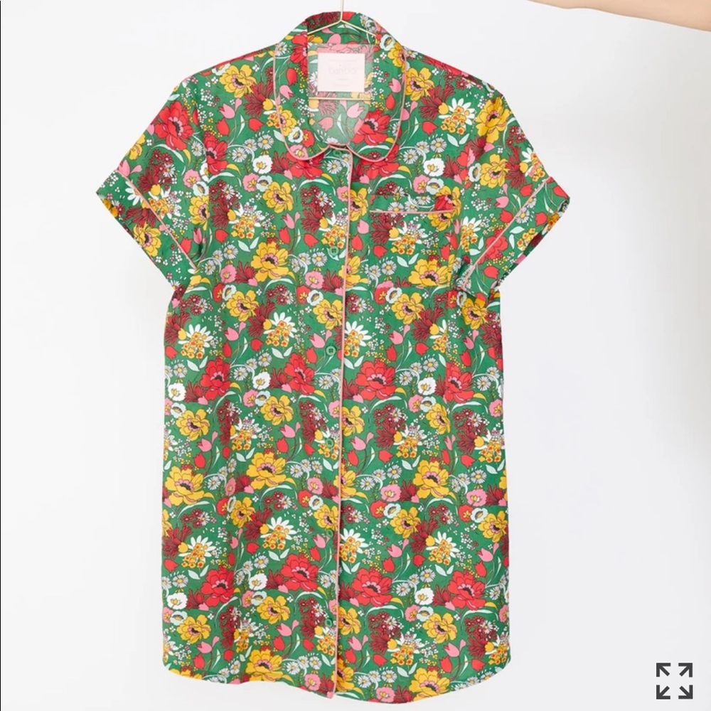 Bando Collared Printed Nightgown